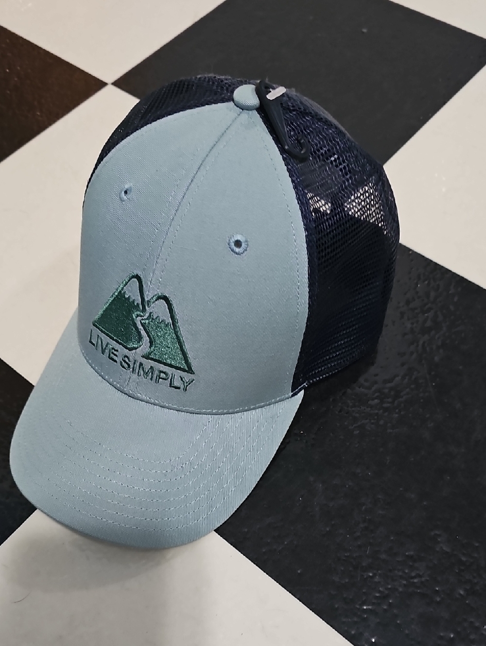 New Patagonia Live Simply Mountain Trucker Hat in Light Green and Navy One Size - Picture 2 of 4